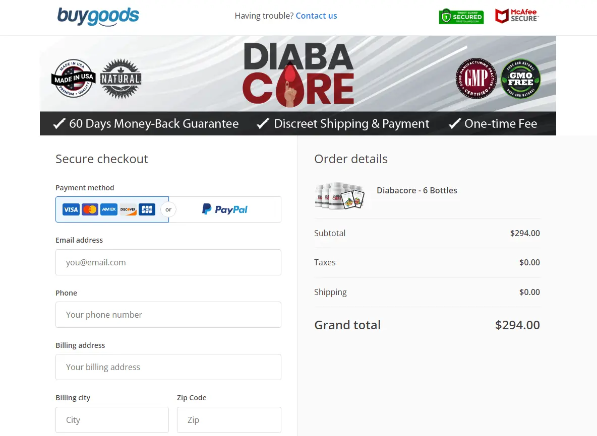 diabacore-buy-order-page